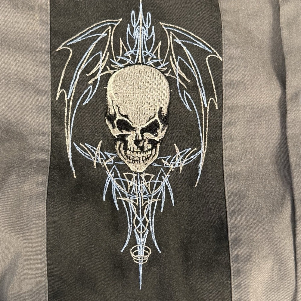 vintage Dragonfly Clothing Company Men's Y2K Skull Wing Button-Up Shirt XL - Picture 2 of 9